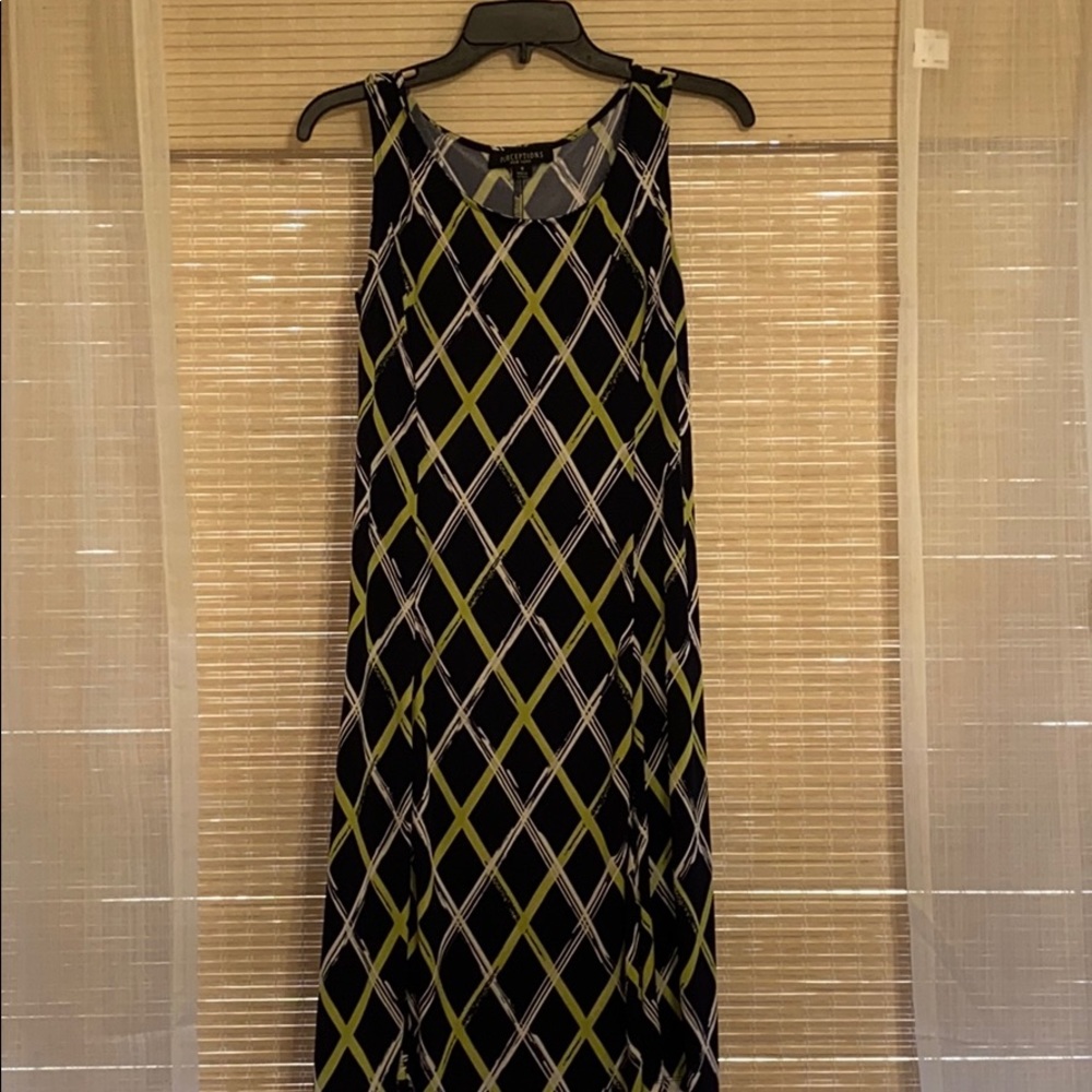navy, lime green and white tank top work dress.